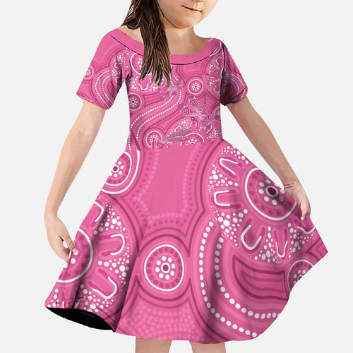 Australia Indigenous Pink Month Family Matching Off Shoulder Maxi Dress and Hawaiian Shirt Breast Cancer Aboriginal Dragonflies Ribbon - Aussie Hoodie