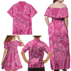 Australia Indigenous Pink Month Family Matching Off Shoulder Maxi Dress and Hawaiian Shirt Breast Cancer Aboriginal Dragonflies Ribbon - Aussie Hoodie