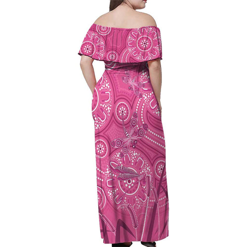 Australia Indigenous Pink Month Family Matching Off Shoulder Maxi Dress and Hawaiian Shirt Breast Cancer Aboriginal Dragonflies Ribbon - Aussie Hoodie