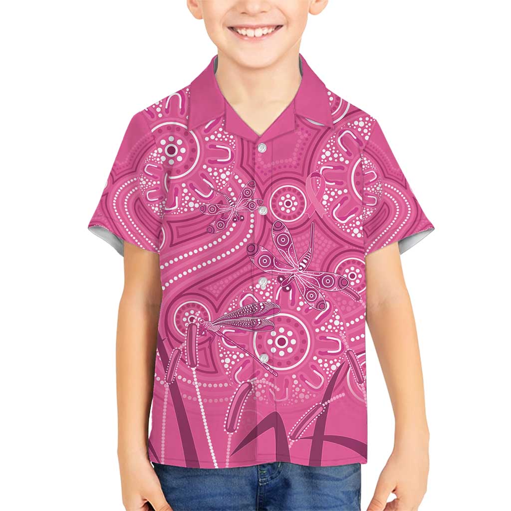 Australia Indigenous Pink Month Family Matching Off Shoulder Maxi Dress and Hawaiian Shirt Breast Cancer Aboriginal Dragonflies Ribbon - Aussie Hoodie