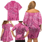 Australia Indigenous Pink Month Family Matching Off Shoulder Short Dress and Hawaiian Shirt Breast Cancer Aboriginal Dragonflies Ribbon - Aussie Hoodie