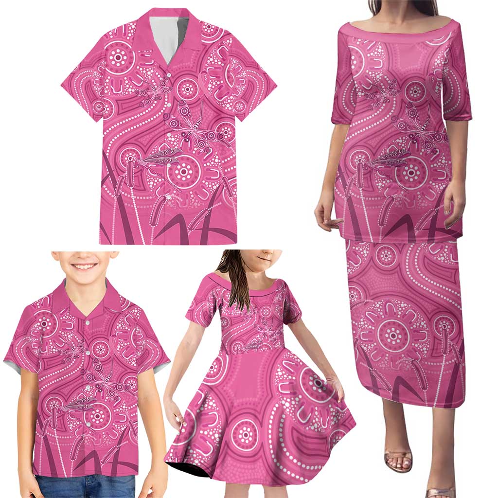 Australia Indigenous Pink Month Family Matching Puletasi and Hawaiian Shirt Breast Cancer Aboriginal Dragonflies Ribbon - Aussie Hoodie