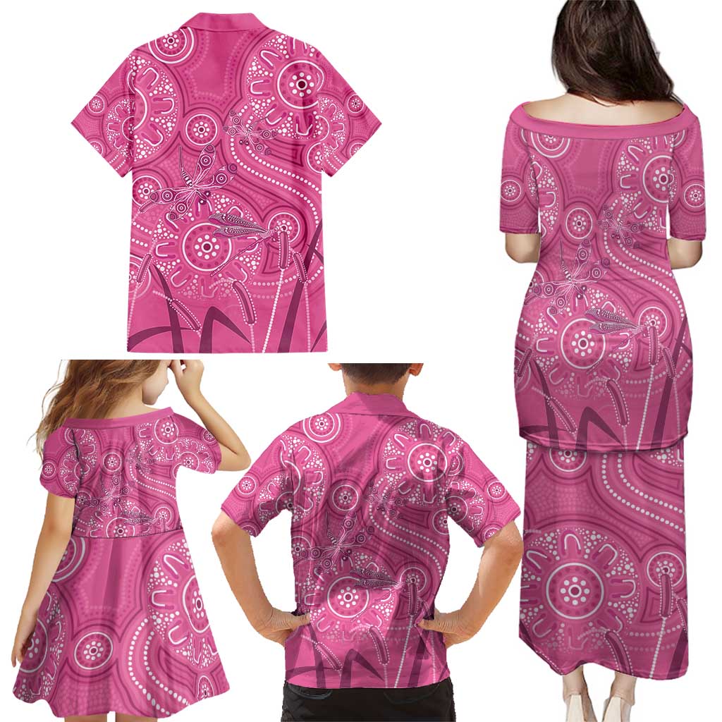 Australia Indigenous Pink Month Family Matching Puletasi and Hawaiian Shirt Breast Cancer Aboriginal Dragonflies Ribbon - Aussie Hoodie