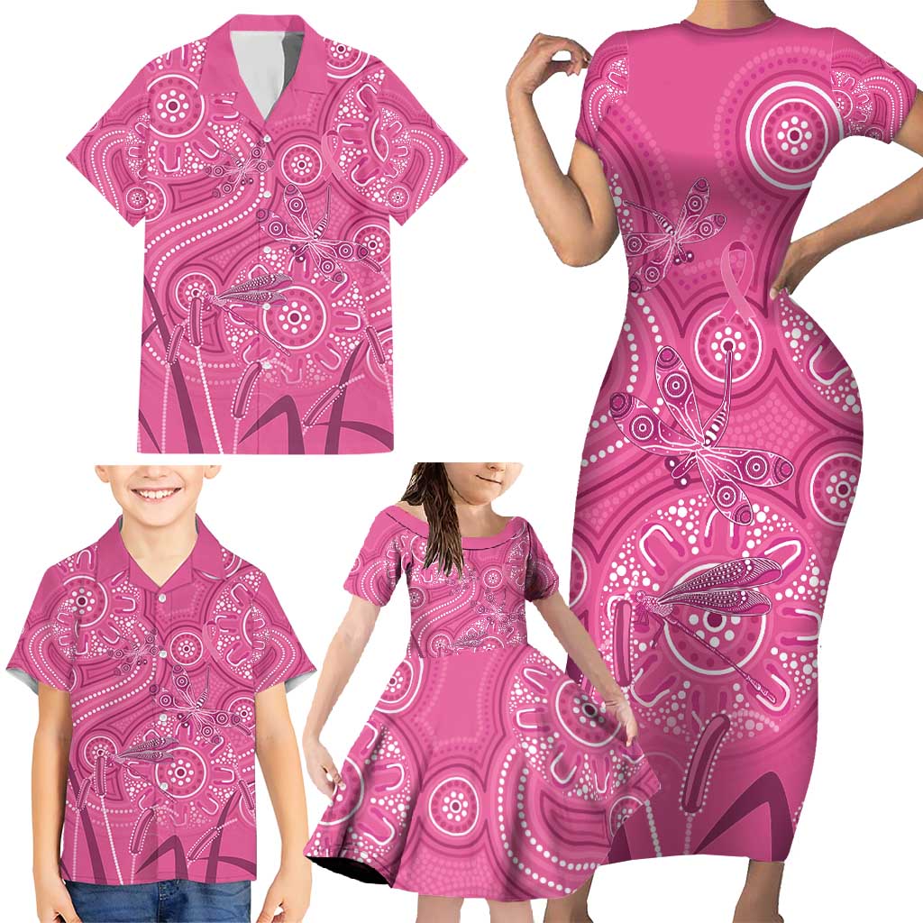 Australia Indigenous Pink Month Family Matching Short Sleeve Bodycon Dress and Hawaiian Shirt Breast Cancer Aboriginal Dragonflies Ribbon - Aussie Hoodie