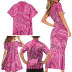 Australia Indigenous Pink Month Family Matching Short Sleeve Bodycon Dress and Hawaiian Shirt Breast Cancer Aboriginal Dragonflies Ribbon - Aussie Hoodie