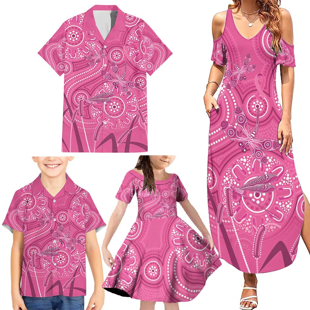 Australia Indigenous Pink Month Family Matching Summer Maxi Dress and Hawaiian Shirt Breast Cancer Aboriginal Dragonflies Ribbon - Aussie Hoodie