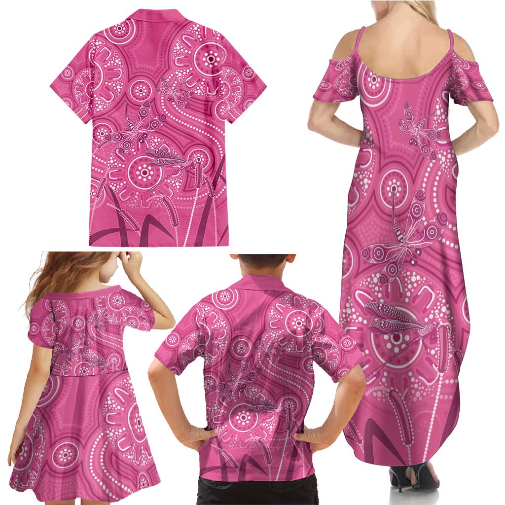 Australia Indigenous Pink Month Family Matching Summer Maxi Dress and Hawaiian Shirt Breast Cancer Aboriginal Dragonflies Ribbon - Aussie Hoodie