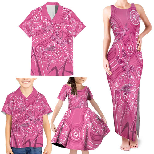 Australia Indigenous Pink Month Family Matching Tank Maxi Dress and Hawaiian Shirt Breast Cancer Aboriginal Dragonflies Ribbon - Aussie Hoodie