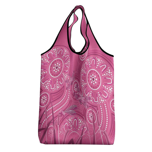 Australia Indigenous Pink Month Grocery Bag Breast Cancer Aboriginal Dragonflies Ribbon - Aussie Hoodie