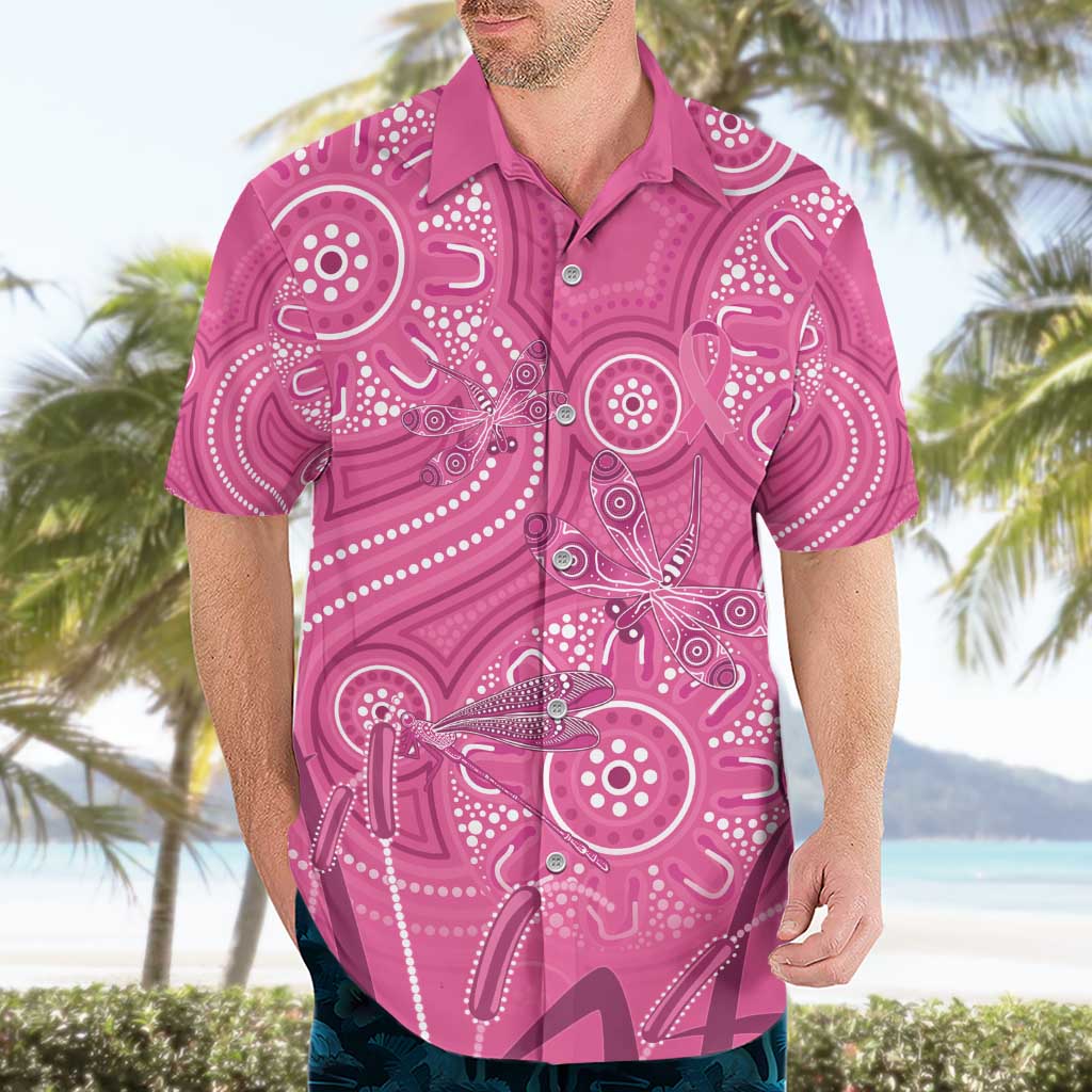 Australia Indigenous Pink Month Hawaiian Shirt Breast Cancer Aboriginal Dragonflies Ribbon - Aussie Hoodie