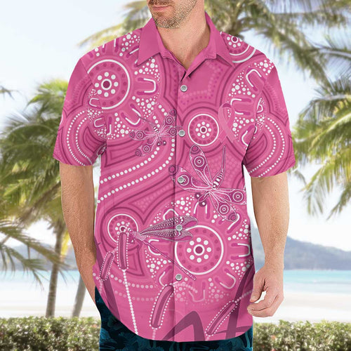 Australia Indigenous Pink Month Hawaiian Shirt Breast Cancer Aboriginal Dragonflies Ribbon - Aussie Hoodie