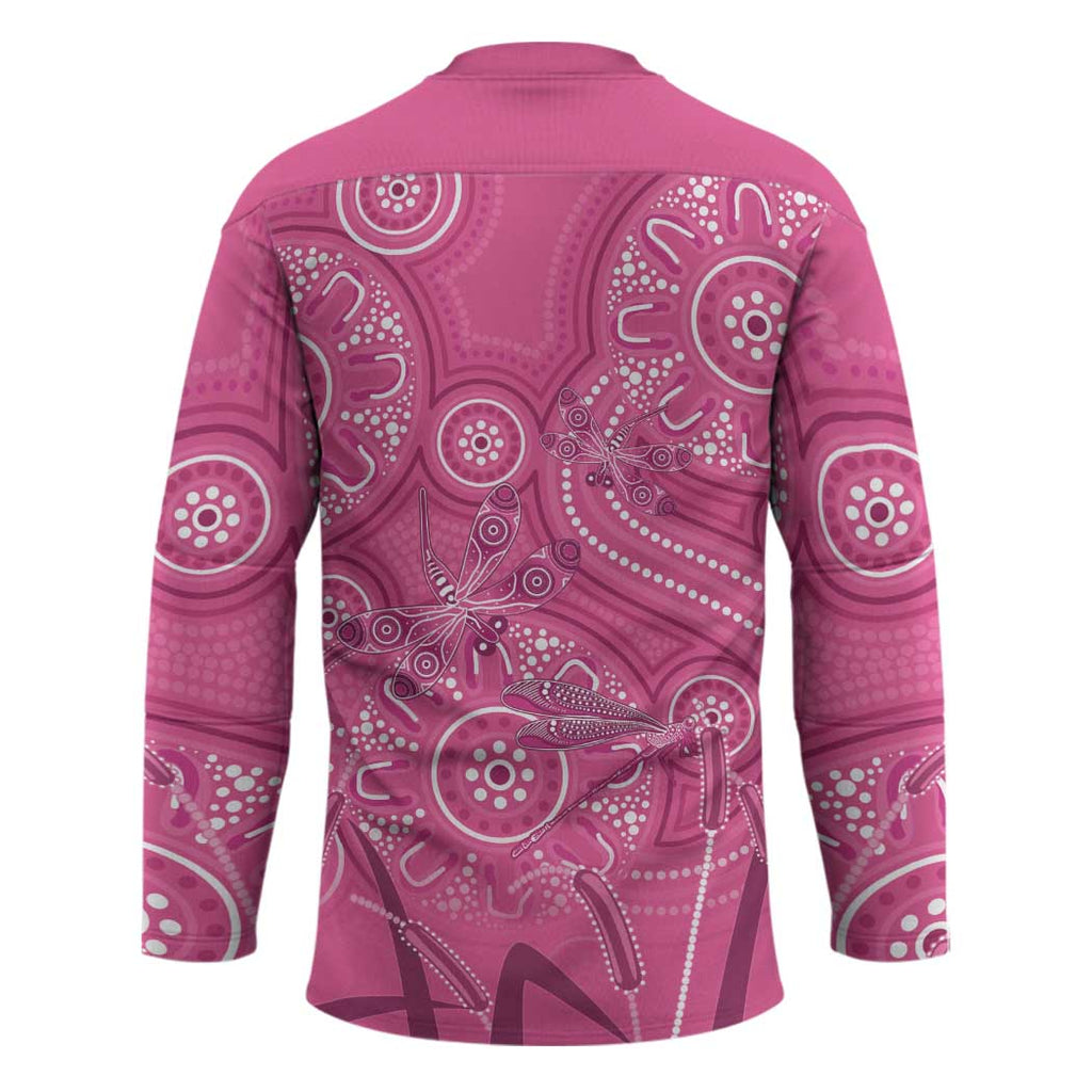 Australia Indigenous Pink Month Hockey Jersey Breast Cancer Aboriginal Dragonflies Ribbon - Aussie Hoodie