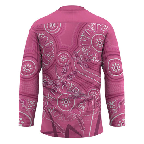 Australia Indigenous Pink Month Hockey Jersey Breast Cancer Aboriginal Dragonflies Ribbon - Aussie Hoodie