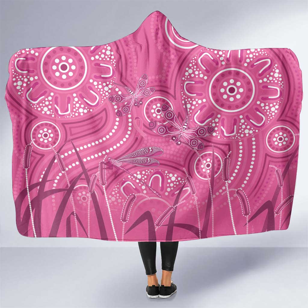 Australia Indigenous Pink Month Hooded Blanket Breast Cancer Aboriginal Dragonflies Ribbon - Aussie Hoodie