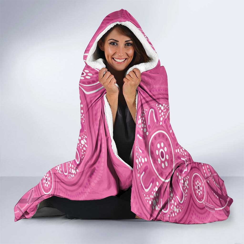 Australia Indigenous Pink Month Hooded Blanket Breast Cancer Aboriginal Dragonflies Ribbon - Aussie Hoodie