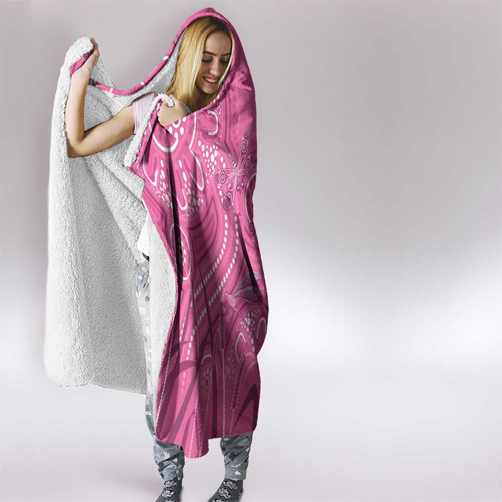 Australia Indigenous Pink Month Hooded Blanket Breast Cancer Aboriginal Dragonflies Ribbon - Aussie Hoodie