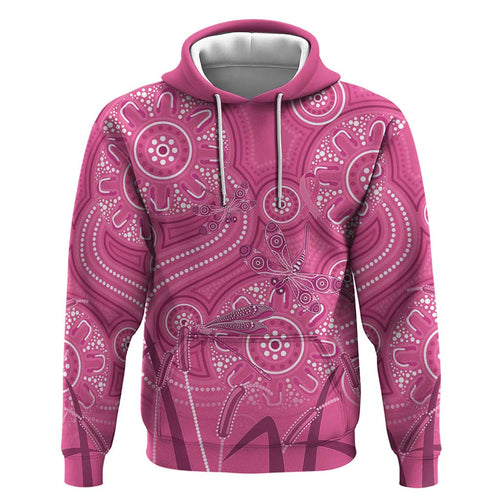 Australia Indigenous Pink Month Hoodie Breast Cancer Aboriginal Dragonflies Ribbon - Aussie Hoodie