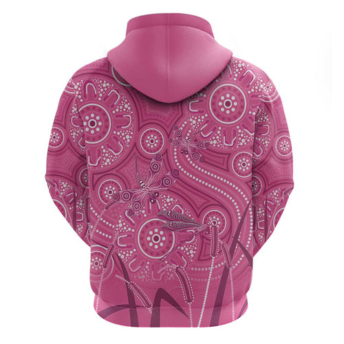 Australia Indigenous Pink Month Hoodie Breast Cancer Aboriginal Dragonflies Ribbon - Aussie Hoodie