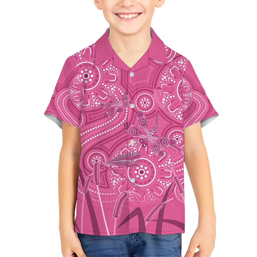 Australia Indigenous Pink Month Kid Hawaiian Shirt Breast Cancer Aboriginal Dragonflies Ribbon - Aussie Hoodie