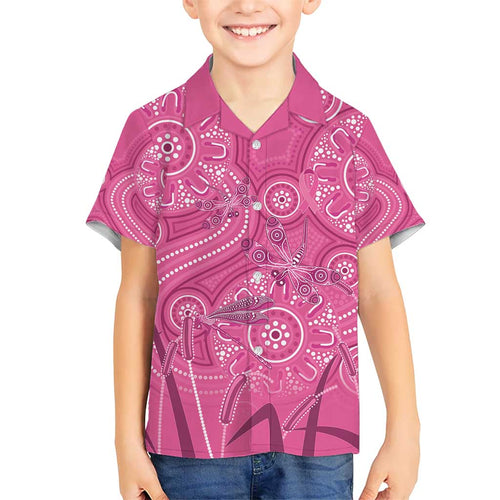 Australia Indigenous Pink Month Kid Hawaiian Shirt Breast Cancer Aboriginal Dragonflies Ribbon - Aussie Hoodie
