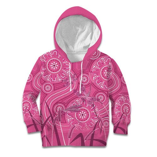 Australia Indigenous Pink Month Kid Hoodie Breast Cancer Aboriginal Dragonflies Ribbon - Aussie Hoodie