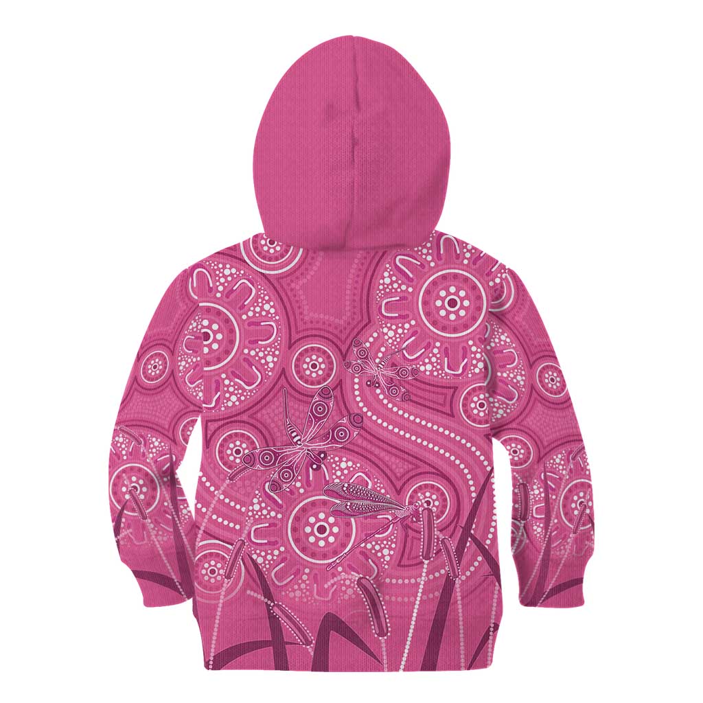 Australia Indigenous Pink Month Kid Hoodie Breast Cancer Aboriginal Dragonflies Ribbon - Aussie Hoodie