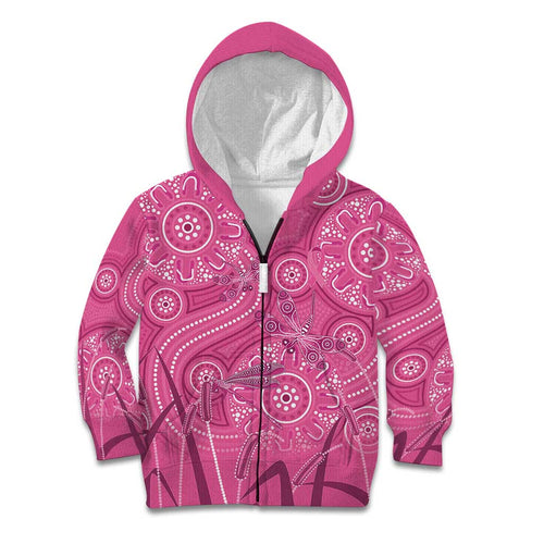 Australia Indigenous Pink Month Kid Hoodie Breast Cancer Aboriginal Dragonflies Ribbon - Aussie Hoodie