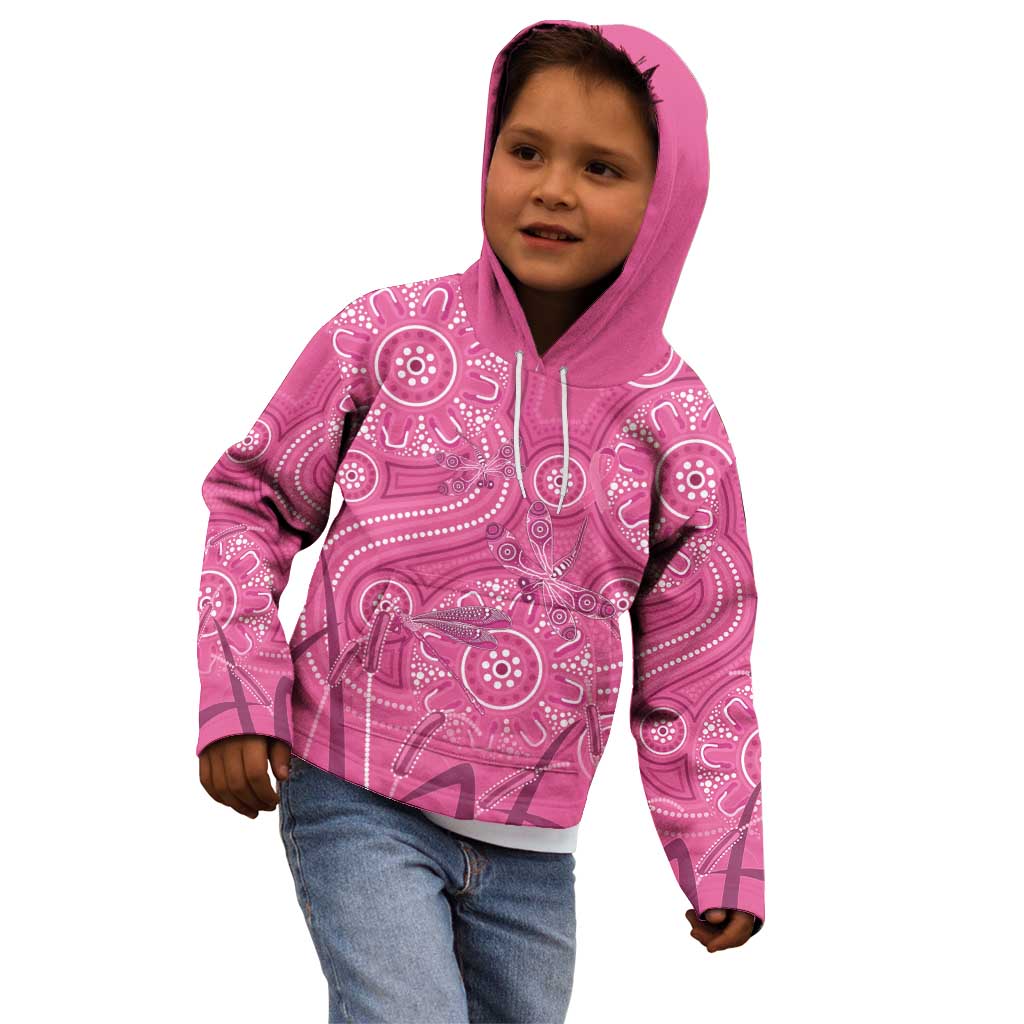 Australia Indigenous Pink Month Kid Hoodie Breast Cancer Aboriginal Dragonflies Ribbon - Aussie Hoodie