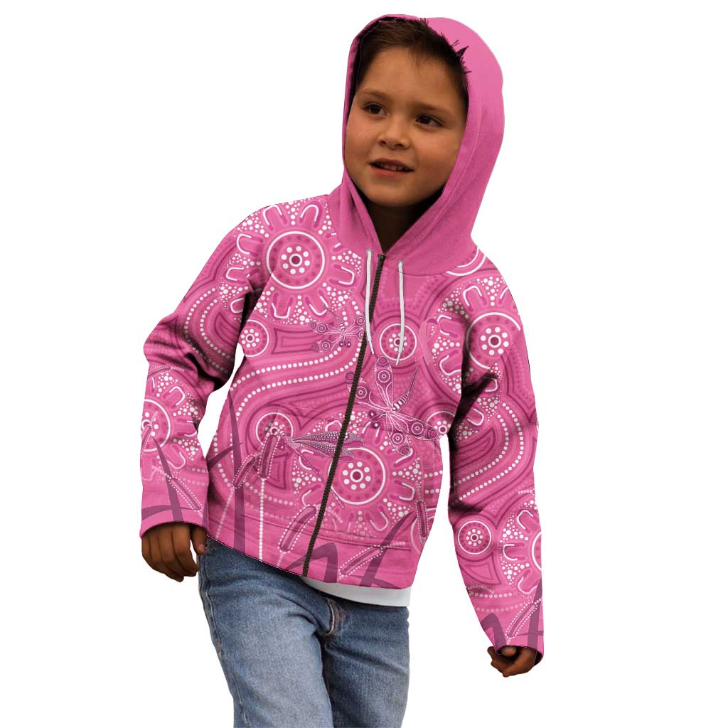 Australia Indigenous Pink Month Kid Hoodie Breast Cancer Aboriginal Dragonflies Ribbon - Aussie Hoodie