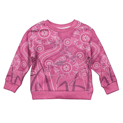 Australia Indigenous Pink Month Kid Ugly Christmas Sweater Breast Cancer Aboriginal Dragonflies Ribbon - Aussie Hoodie