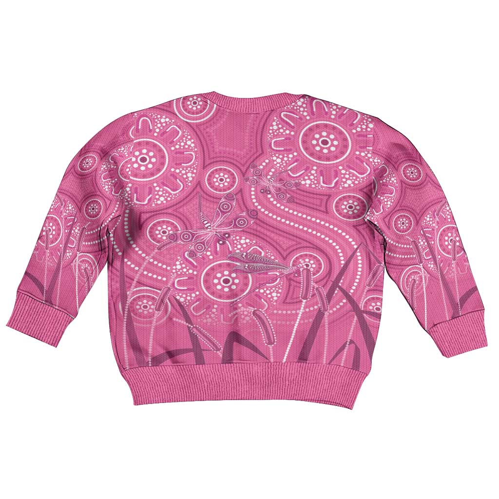 Australia Indigenous Pink Month Kid Ugly Christmas Sweater Breast Cancer Aboriginal Dragonflies Ribbon - Aussie Hoodie