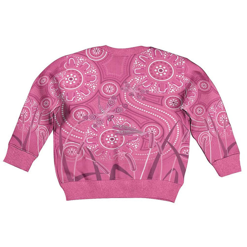 Australia Indigenous Pink Month Kid Ugly Christmas Sweater Breast Cancer Aboriginal Dragonflies Ribbon - Aussie Hoodie