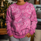 Australia Indigenous Pink Month Kid Ugly Christmas Sweater Breast Cancer Aboriginal Dragonflies Ribbon - Aussie Hoodie