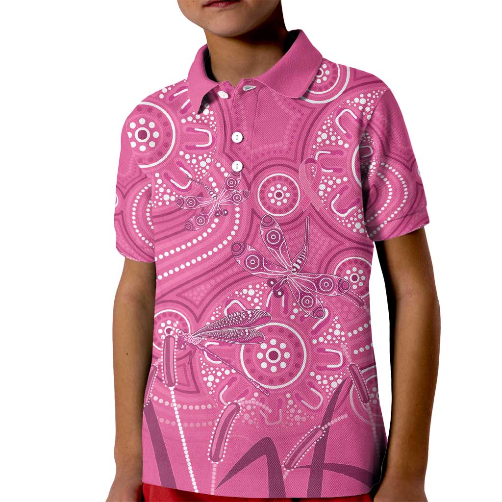 Australia Indigenous Pink Month Kid Polo Shirt Breast Cancer Aboriginal Dragonflies Ribbon - Aussie Hoodie