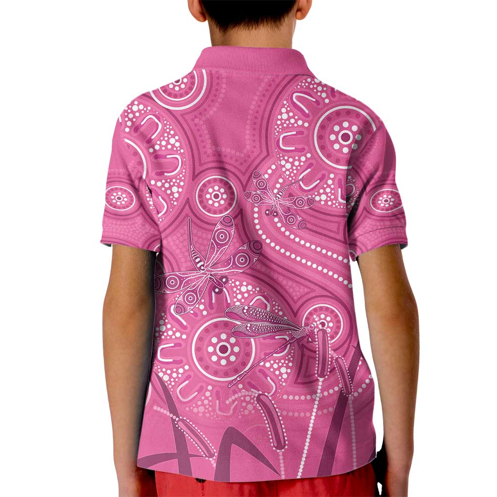 Australia Indigenous Pink Month Kid Polo Shirt Breast Cancer Aboriginal Dragonflies Ribbon - Aussie Hoodie