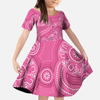 Australia Indigenous Pink Month Kid Short Sleeve Dress Breast Cancer Aboriginal Dragonflies Ribbon - Aussie Hoodie
