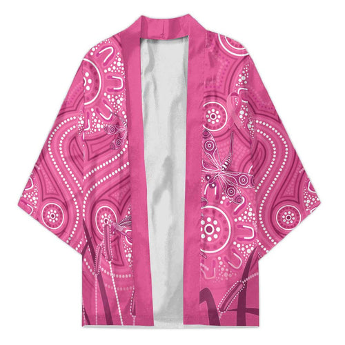 Australia Indigenous Pink Month Kimono Breast Cancer Aboriginal Dragonflies Ribbon - Aussie Hoodie