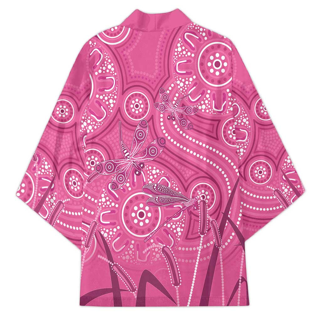 Australia Indigenous Pink Month Kimono Breast Cancer Aboriginal Dragonflies Ribbon - Aussie Hoodie