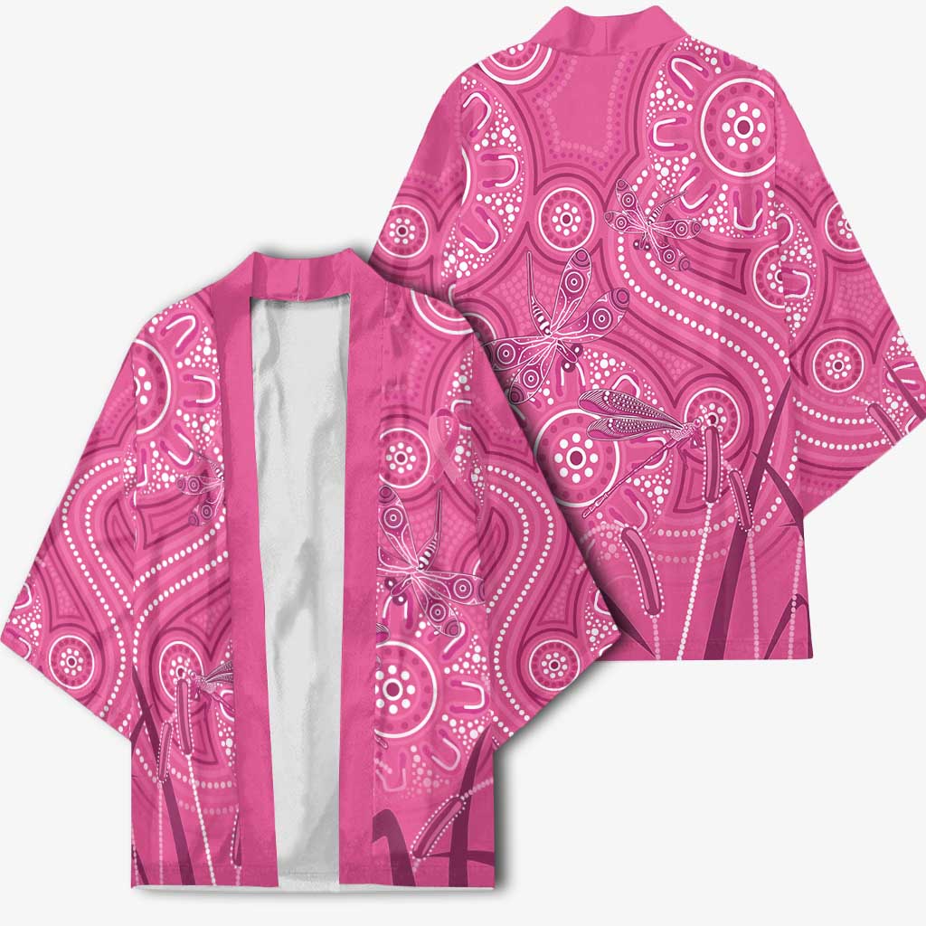 Australia Indigenous Pink Month Kimono Breast Cancer Aboriginal Dragonflies Ribbon - Aussie Hoodie