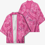 Australia Indigenous Pink Month Kimono Breast Cancer Aboriginal Dragonflies Ribbon - Aussie Hoodie