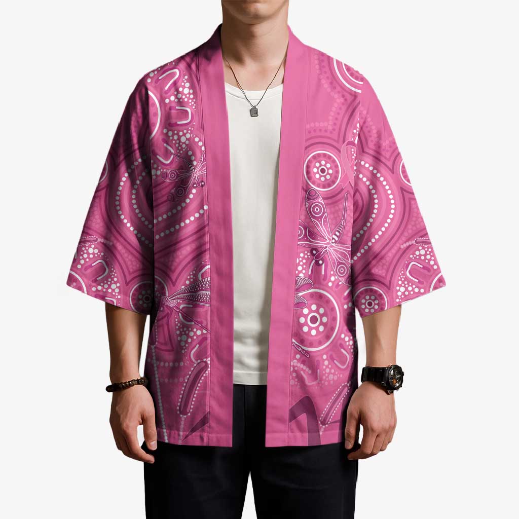 Australia Indigenous Pink Month Kimono Breast Cancer Aboriginal Dragonflies Ribbon - Aussie Hoodie