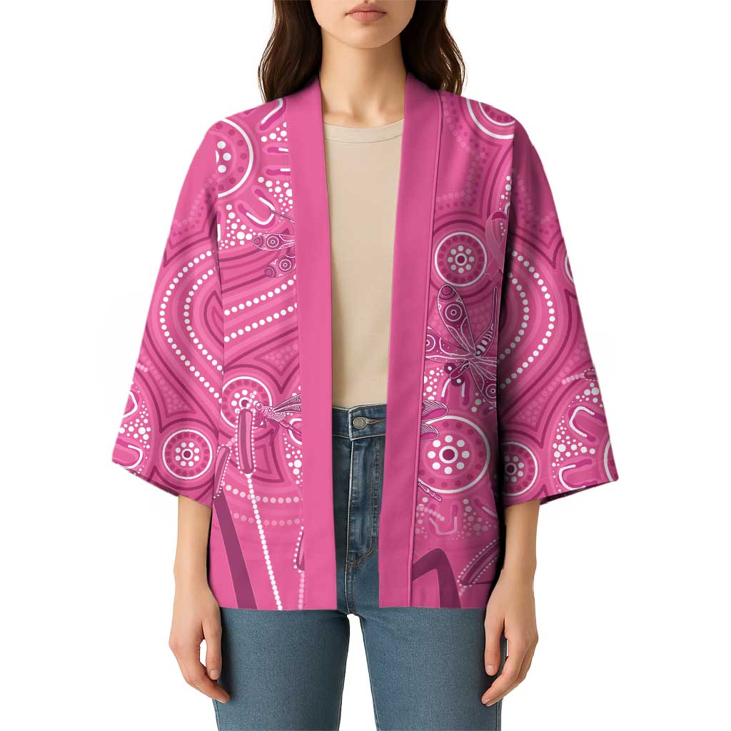 Australia Indigenous Pink Month Kimono Breast Cancer Aboriginal Dragonflies Ribbon - Aussie Hoodie