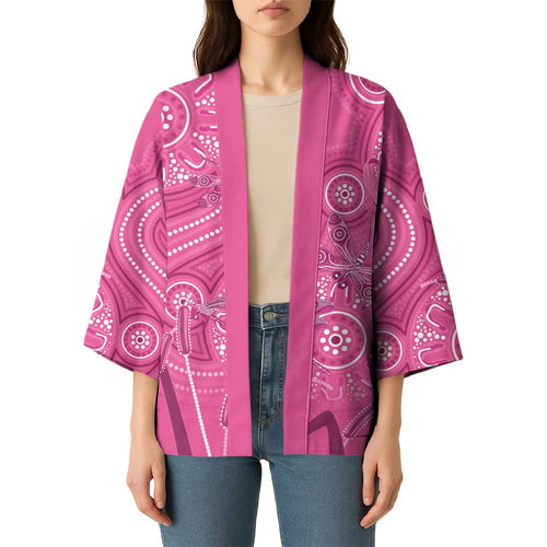 Australia Indigenous Pink Month Kimono Breast Cancer Aboriginal Dragonflies Ribbon - Aussie Hoodie