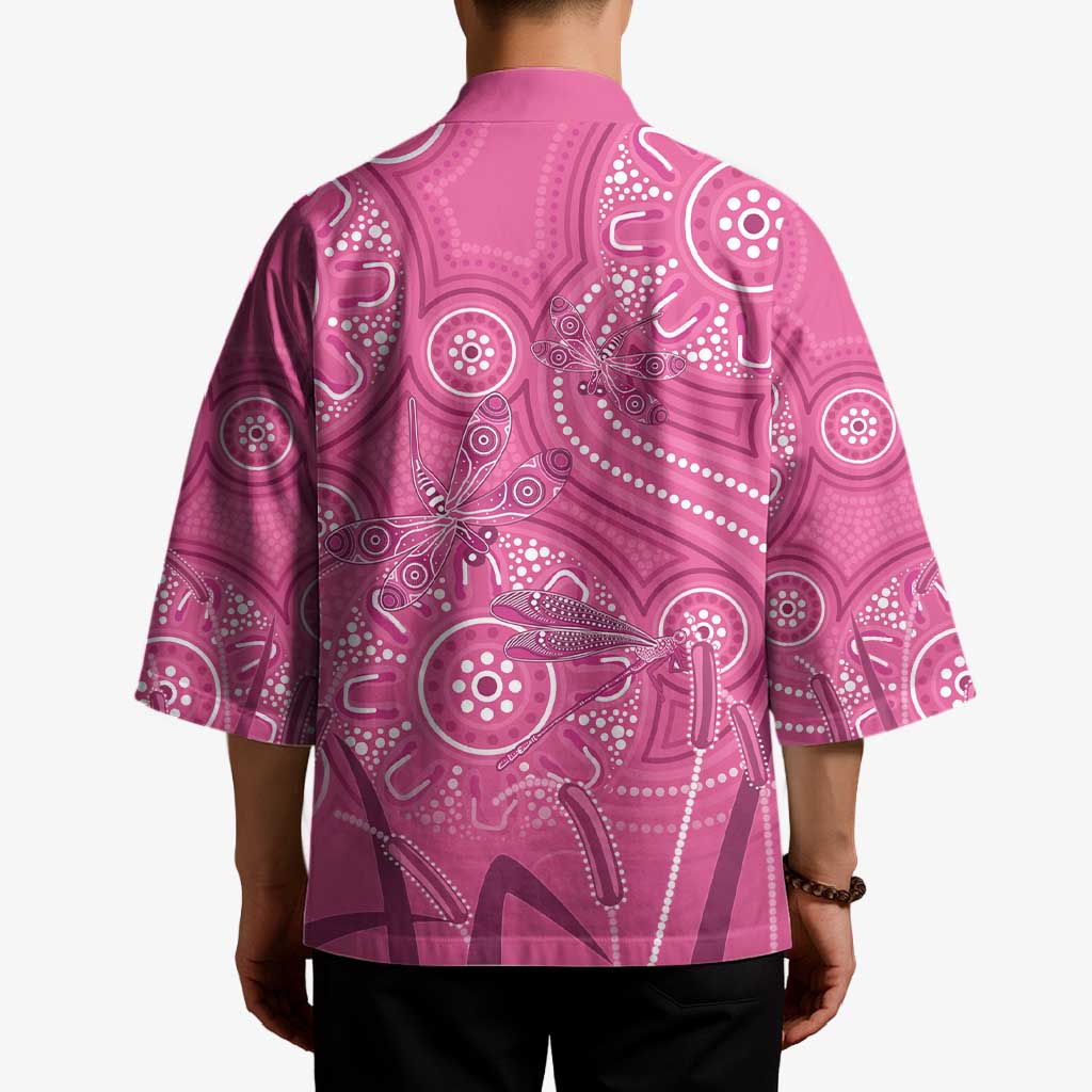 Australia Indigenous Pink Month Kimono Breast Cancer Aboriginal Dragonflies Ribbon - Aussie Hoodie