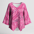Australia Indigenous Pink Month Kimono Sleeve Blouse Breast Cancer Aboriginal Dragonflies Ribbon - Aussie Hoodie