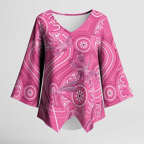 Australia Indigenous Pink Month Kimono Sleeve Blouse Breast Cancer Aboriginal Dragonflies Ribbon - Aussie Hoodie