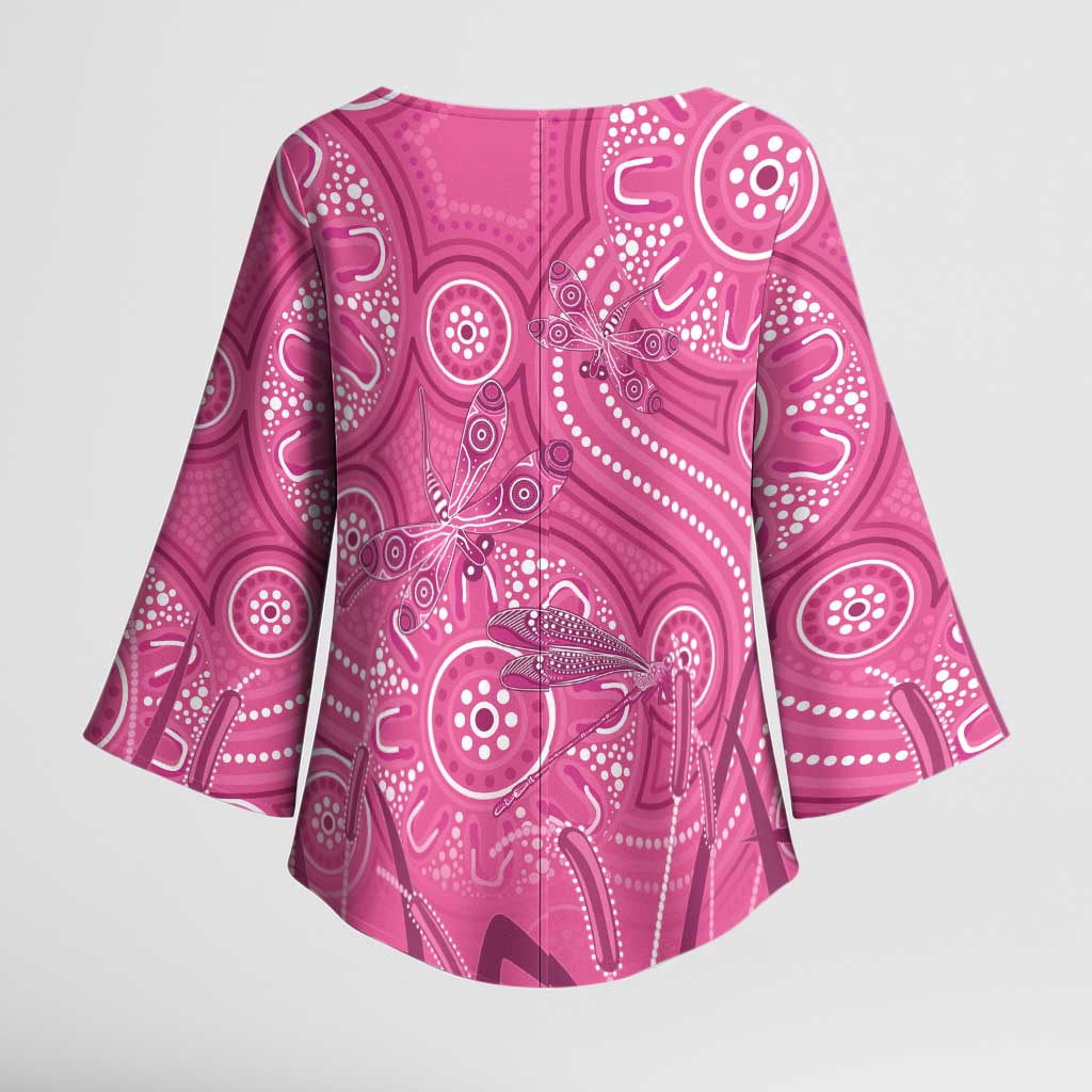 Australia Indigenous Pink Month Kimono Sleeve Blouse Breast Cancer Aboriginal Dragonflies Ribbon - Aussie Hoodie