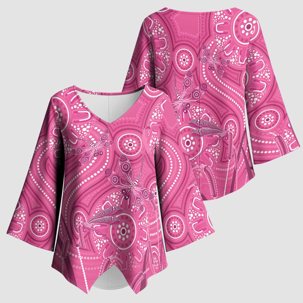Australia Indigenous Pink Month Kimono Sleeve Blouse Breast Cancer Aboriginal Dragonflies Ribbon - Aussie Hoodie