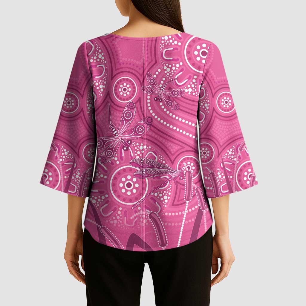 Australia Indigenous Pink Month Kimono Sleeve Blouse Breast Cancer Aboriginal Dragonflies Ribbon - Aussie Hoodie
