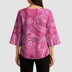 Australia Indigenous Pink Month Kimono Sleeve Blouse Breast Cancer Aboriginal Dragonflies Ribbon - Aussie Hoodie